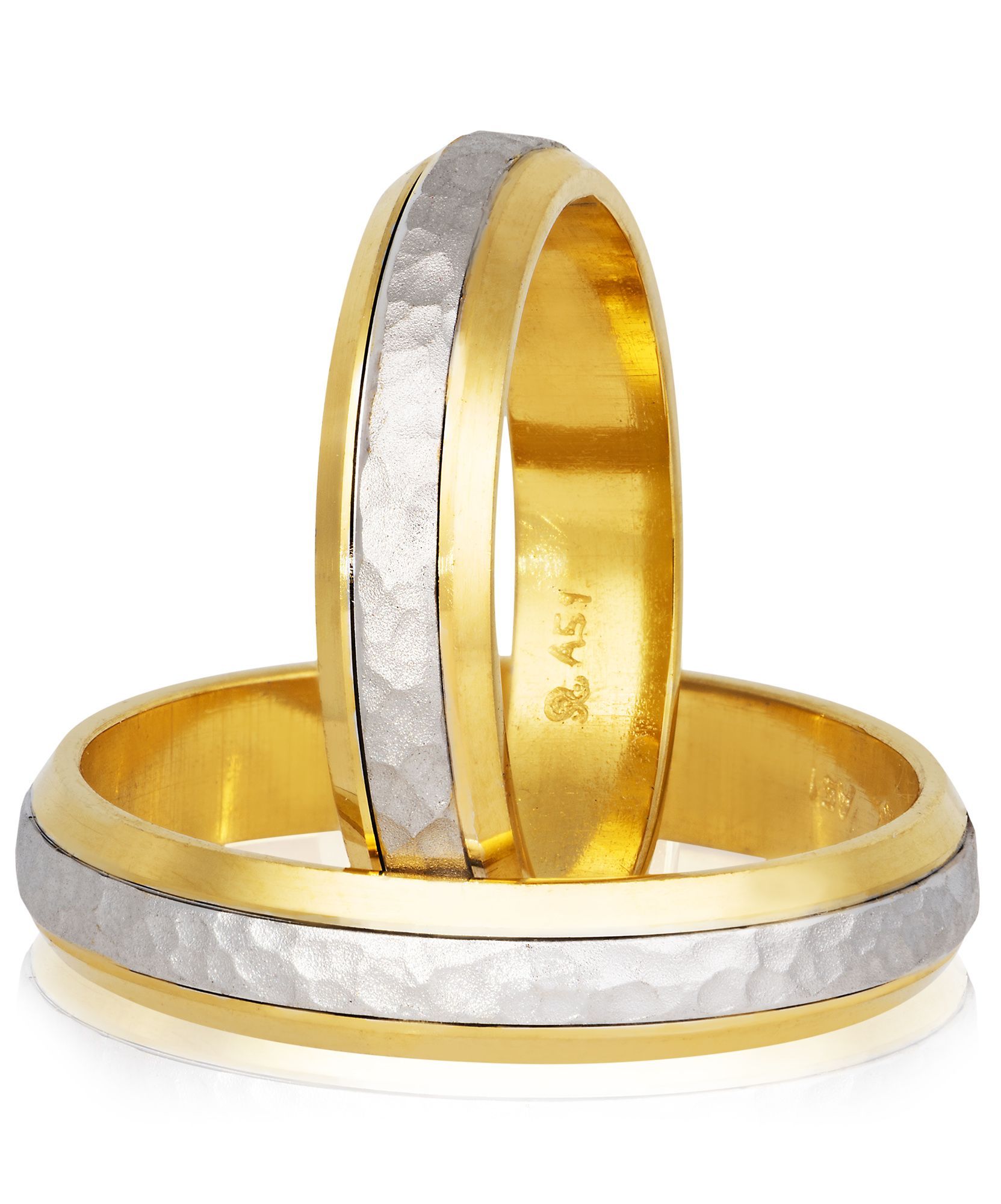 Βέρες γάμου απο σφυρίλατο λευκόχρυσο & λουτσρέ κίτρινο χρυσό, 4.5mm (code S61)